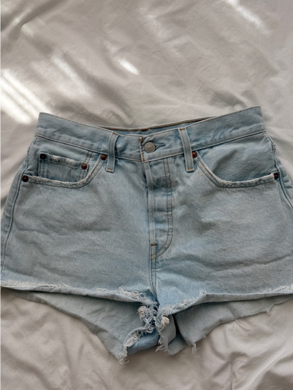 Levi's 501 Light Blue Denim Shorts Size W29 Cut Off Shorts